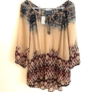 Maurices Sheer peasant boho top NWT Size Large